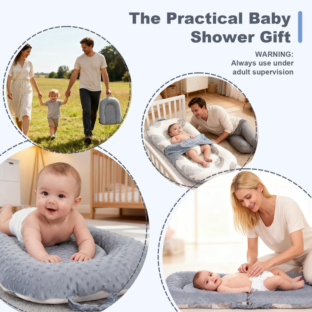 Infant lounger showing the lightweight structure and carrying handles