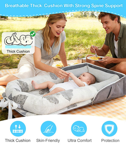 Tcruybed baby lounger gray leaf pattern top view