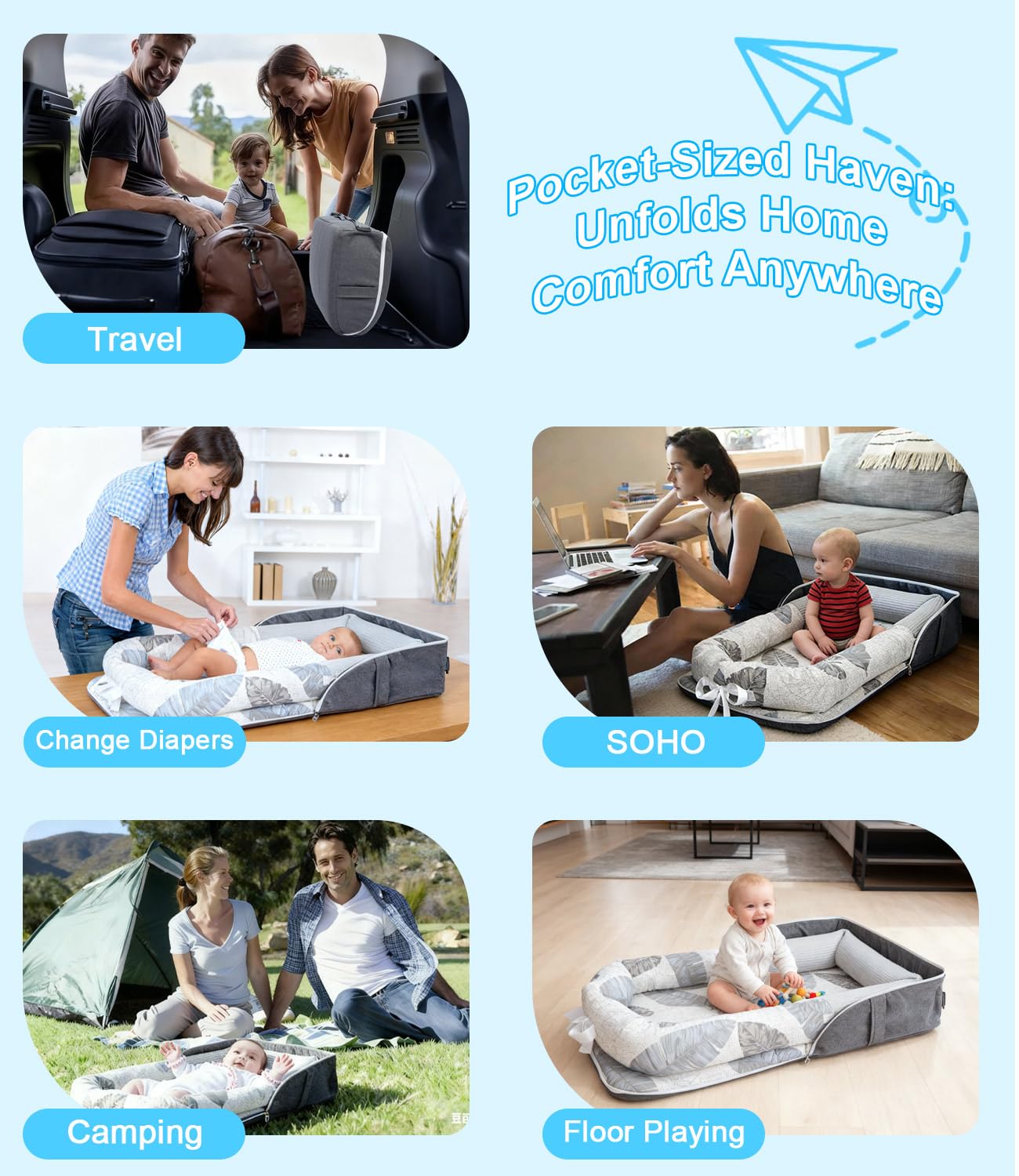 Side profile of Tcruybed portable baby nest with canopy