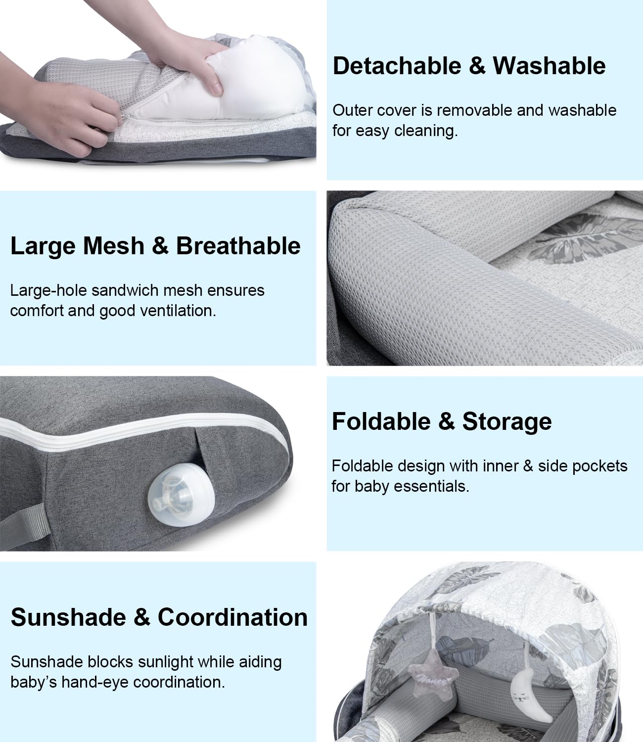 Tcruybed baby lounger toy bar attachment detail