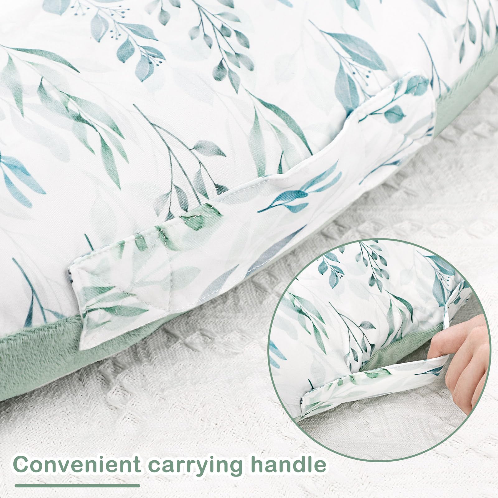 Dilimi infant lounger cover shown on a pillow for scale