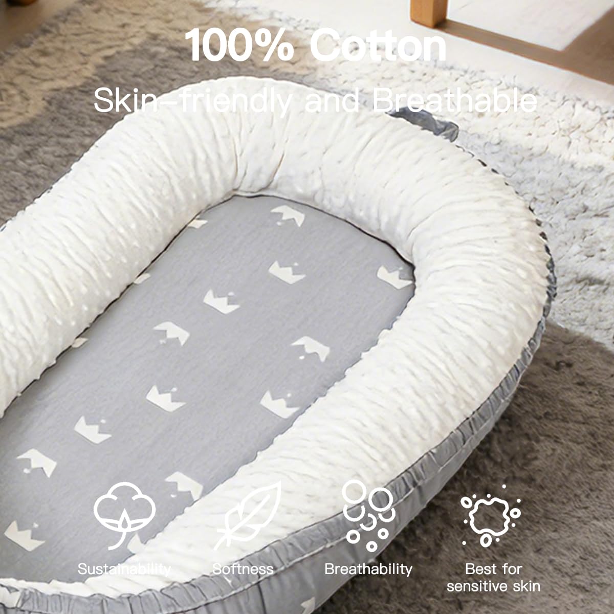 Top view of portable infant floor lounger for tummy time