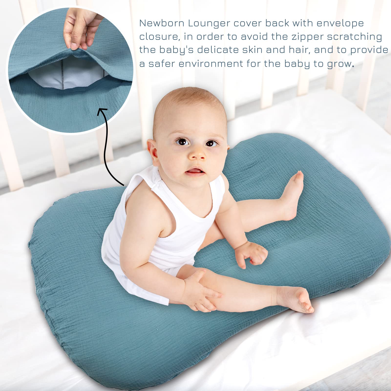 Hooyax baby lounger slipcover showing universal fit dimensions