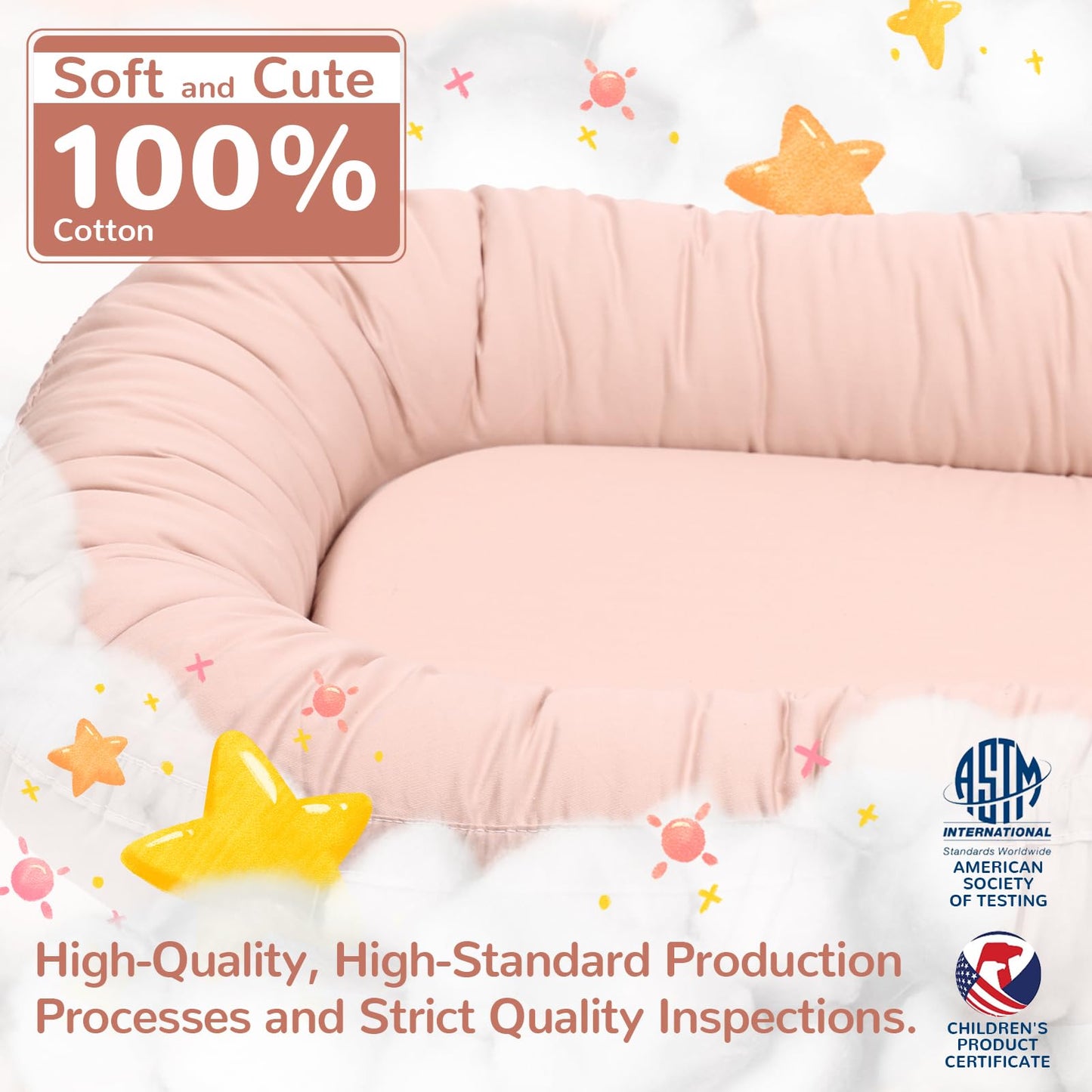 Side view of EAQ velvet baby lounger pod