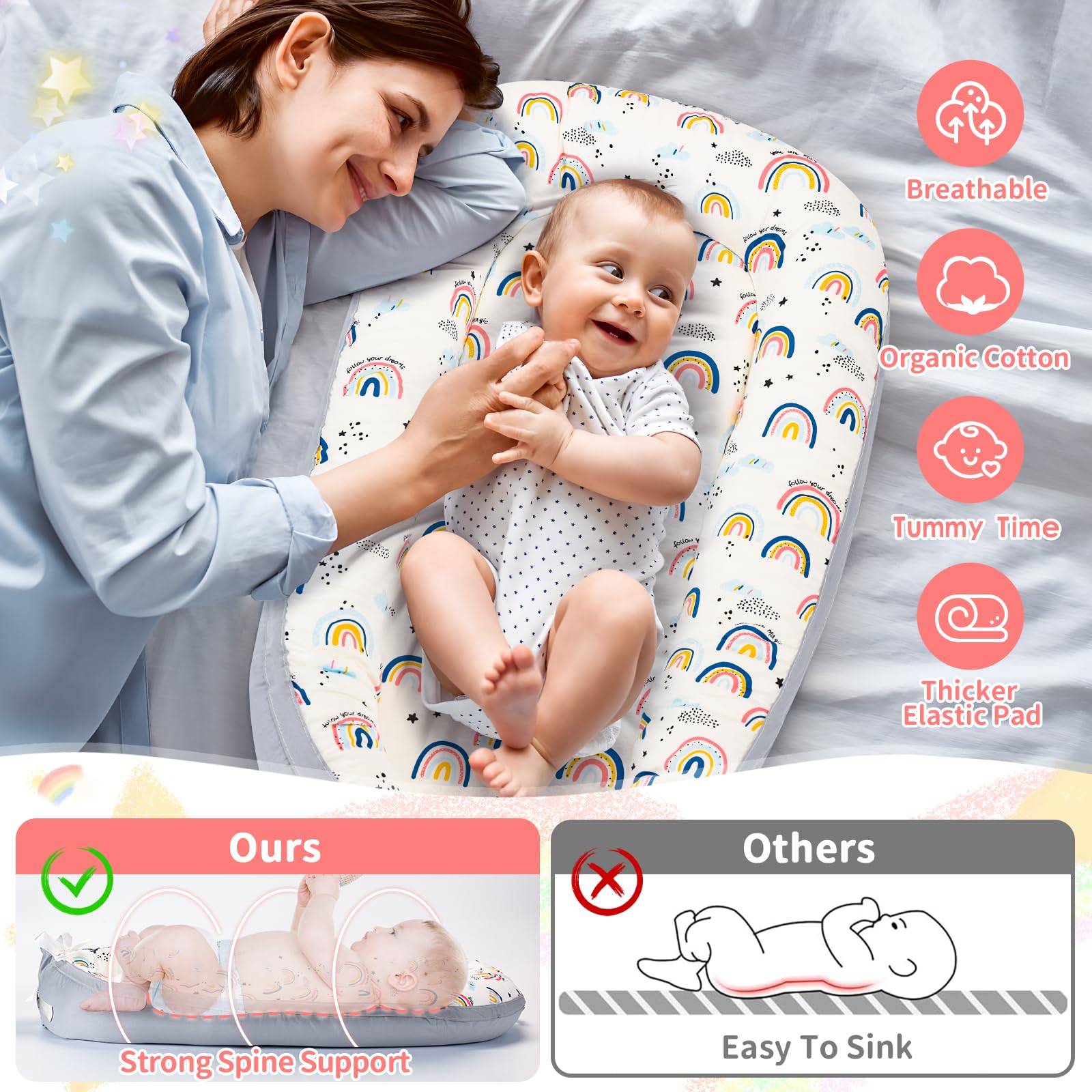 Aufona organic cotton baby nest with side handles