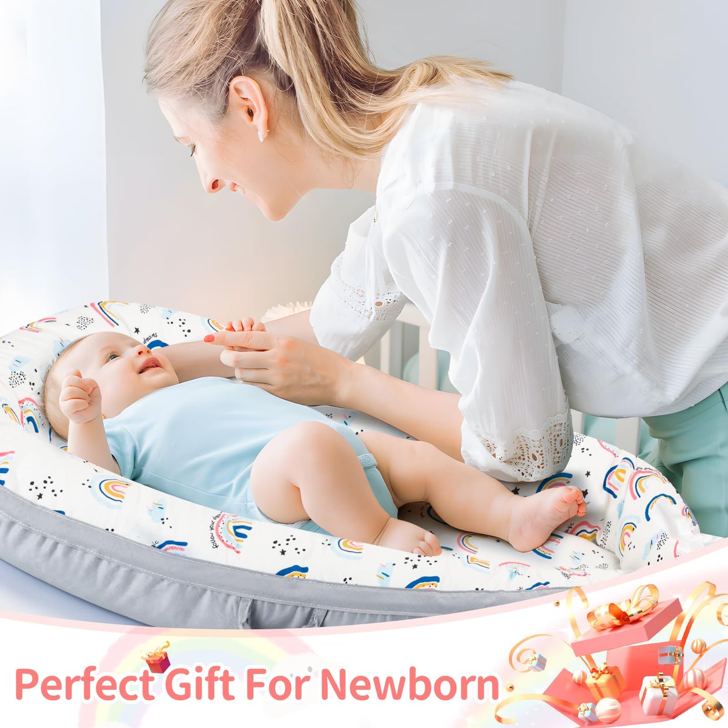 Aufona baby nest showing soft cotton fabric texture