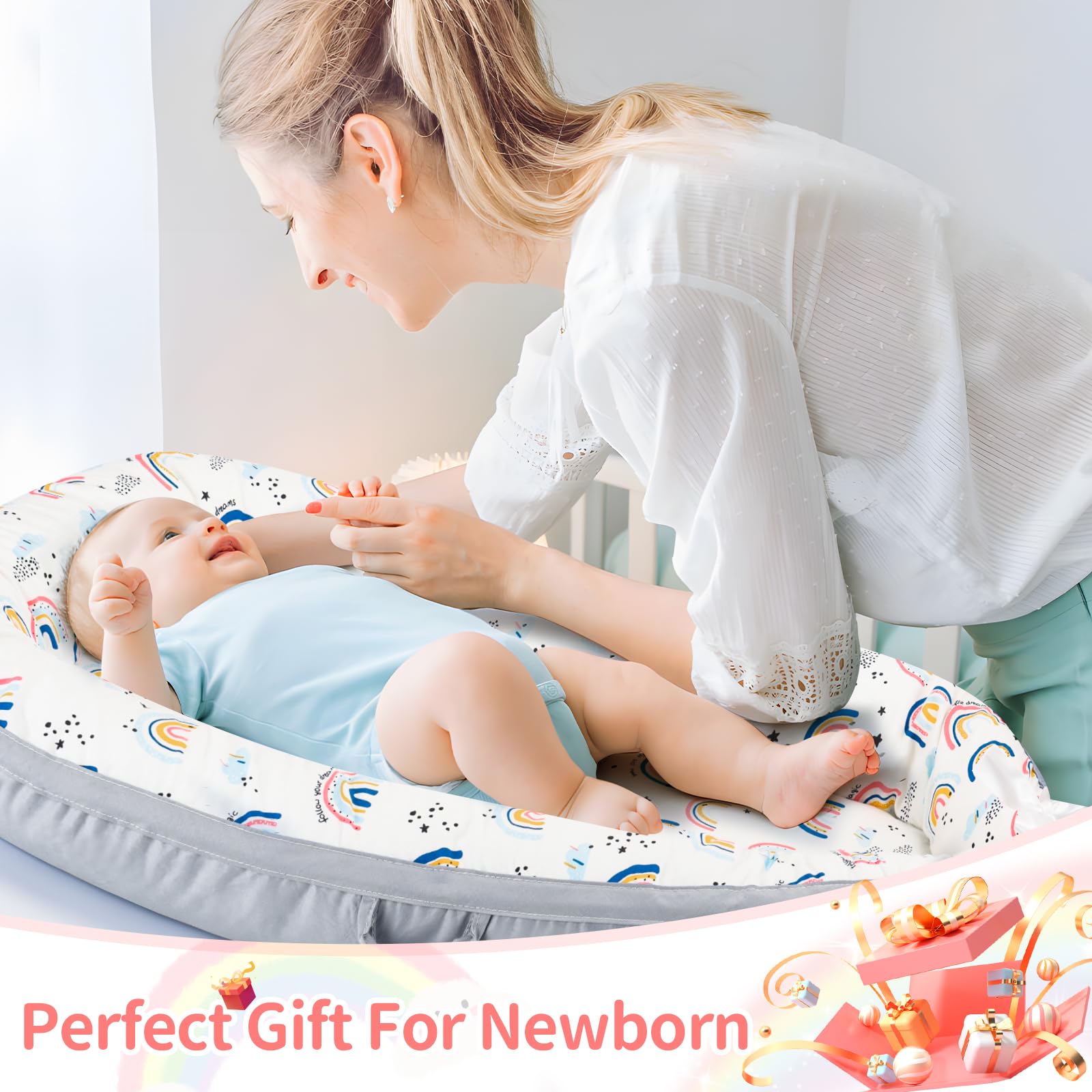 Aufona baby nest showing soft cotton fabric texture