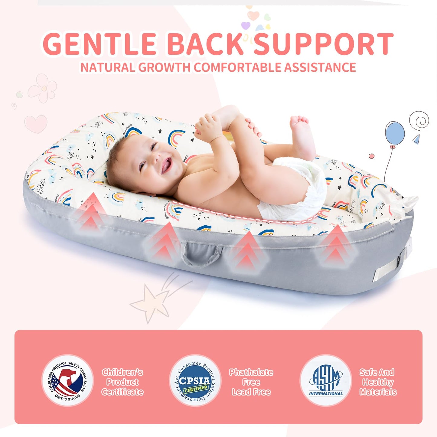 Infant resting comfortably in Aufona baby lounger