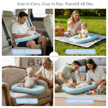 Portable baby nest for playtime in misty blue