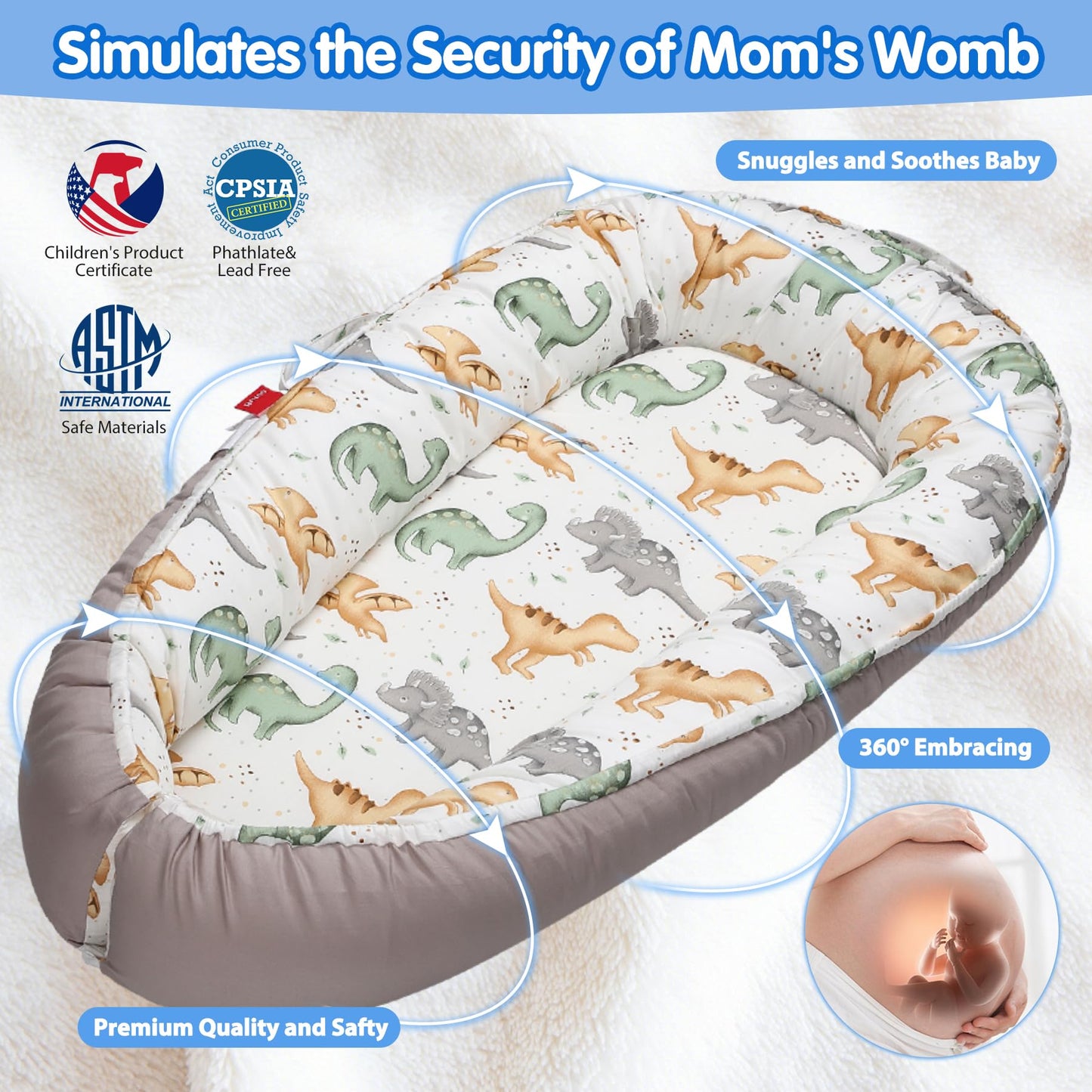 Side view of Butoa portable infant lounger