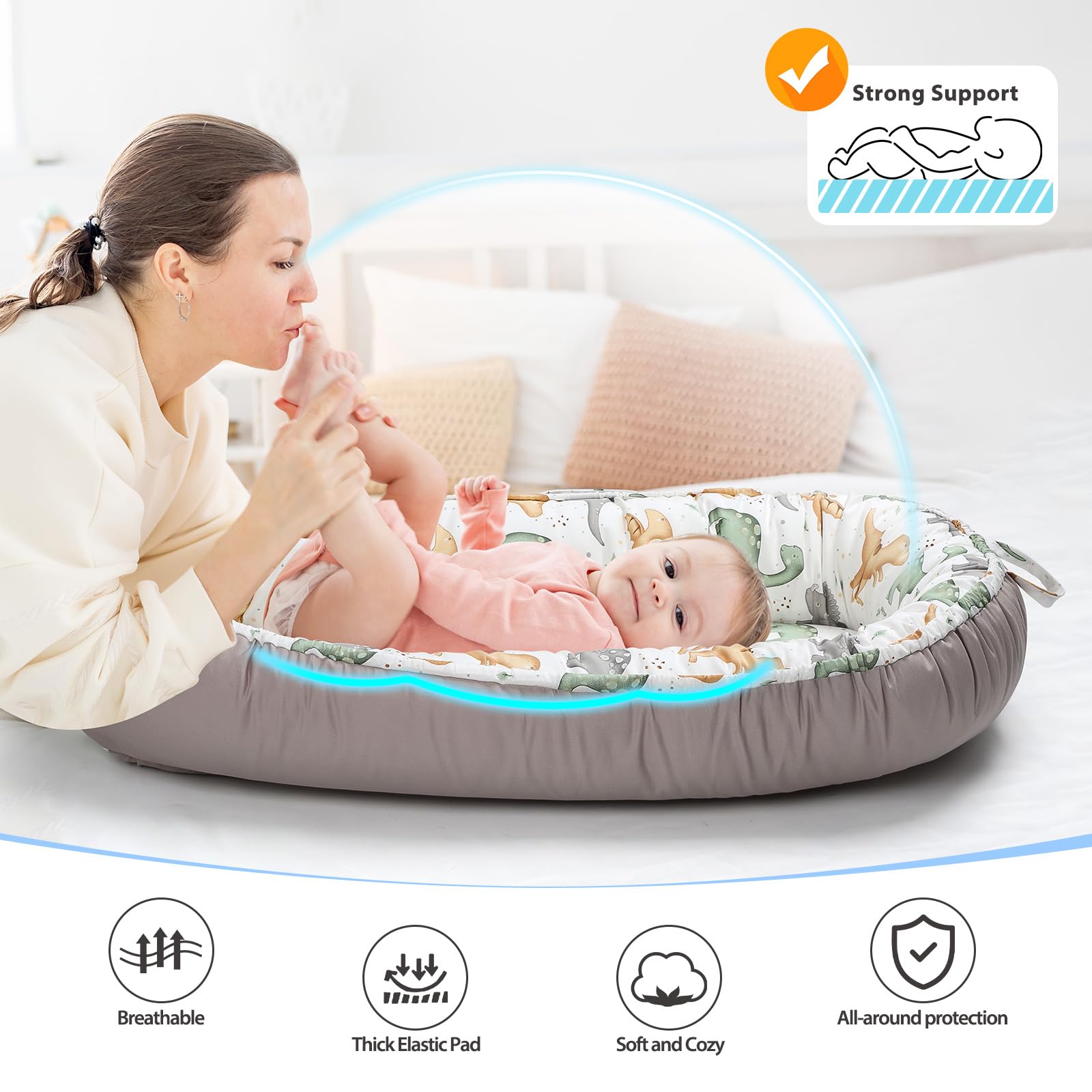 Butoa baby lounger showing soft cotton fabric detail