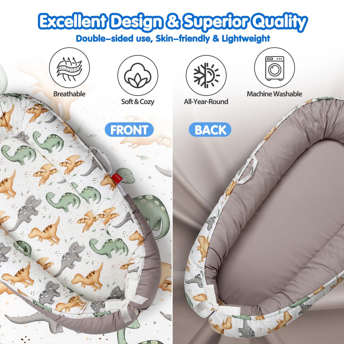 Newborn lying in Butoa tummy time lounger