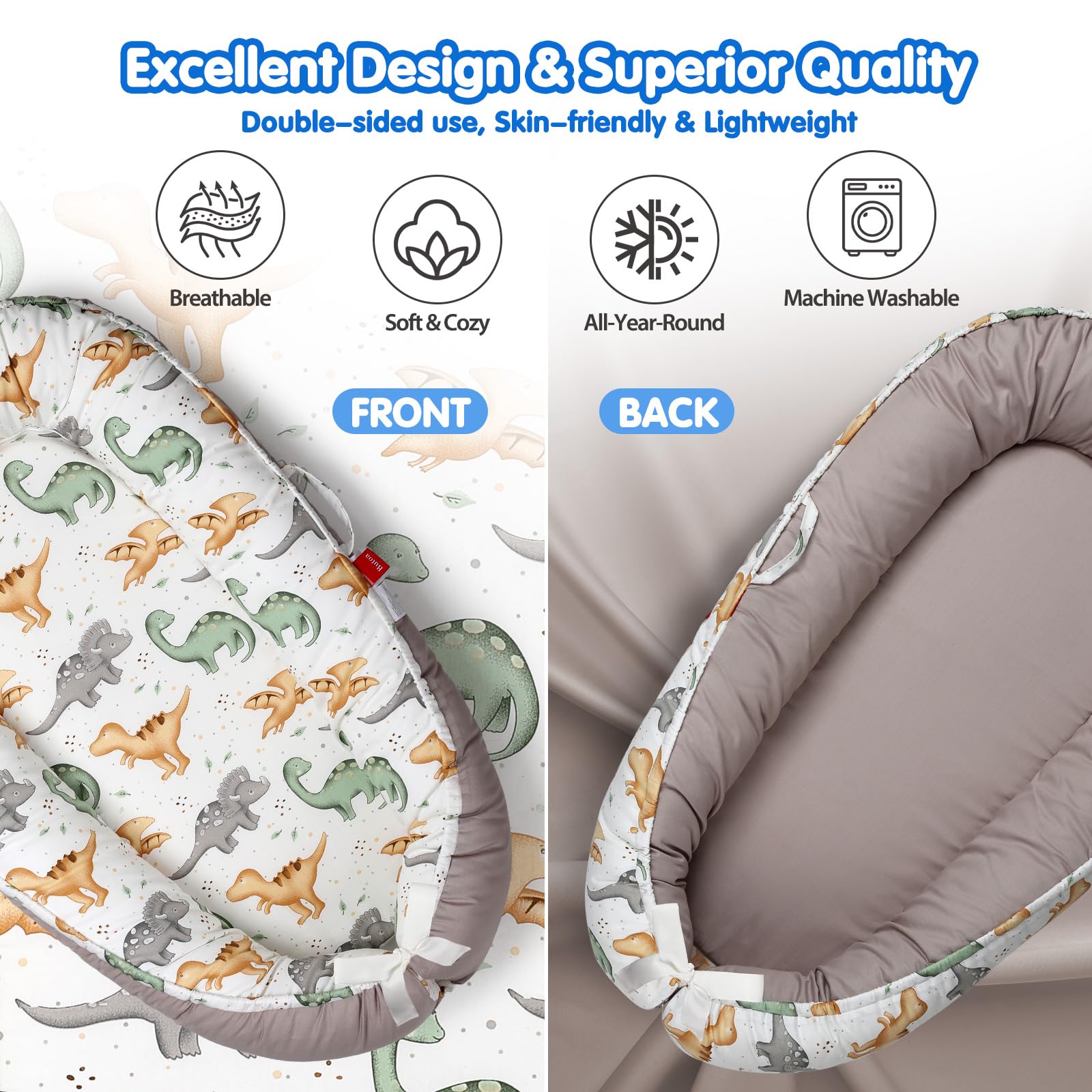 Newborn lying in Butoa tummy time lounger