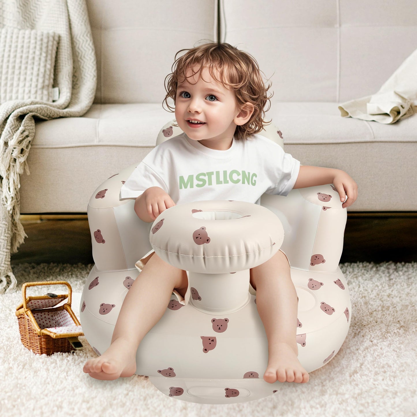 Side view of Ekepe inflatable baby seat showing back support