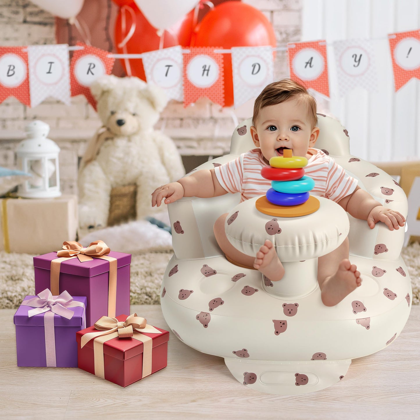 Close up of Ekepe baby seat built-in air pump valve