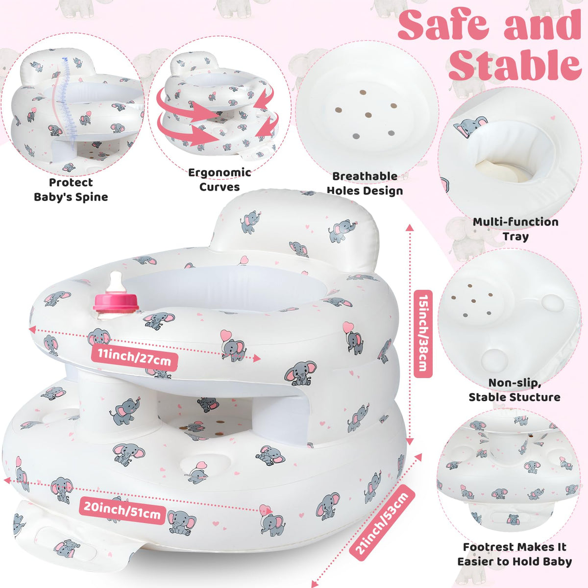 CandyHome baby support seat side view elephant design