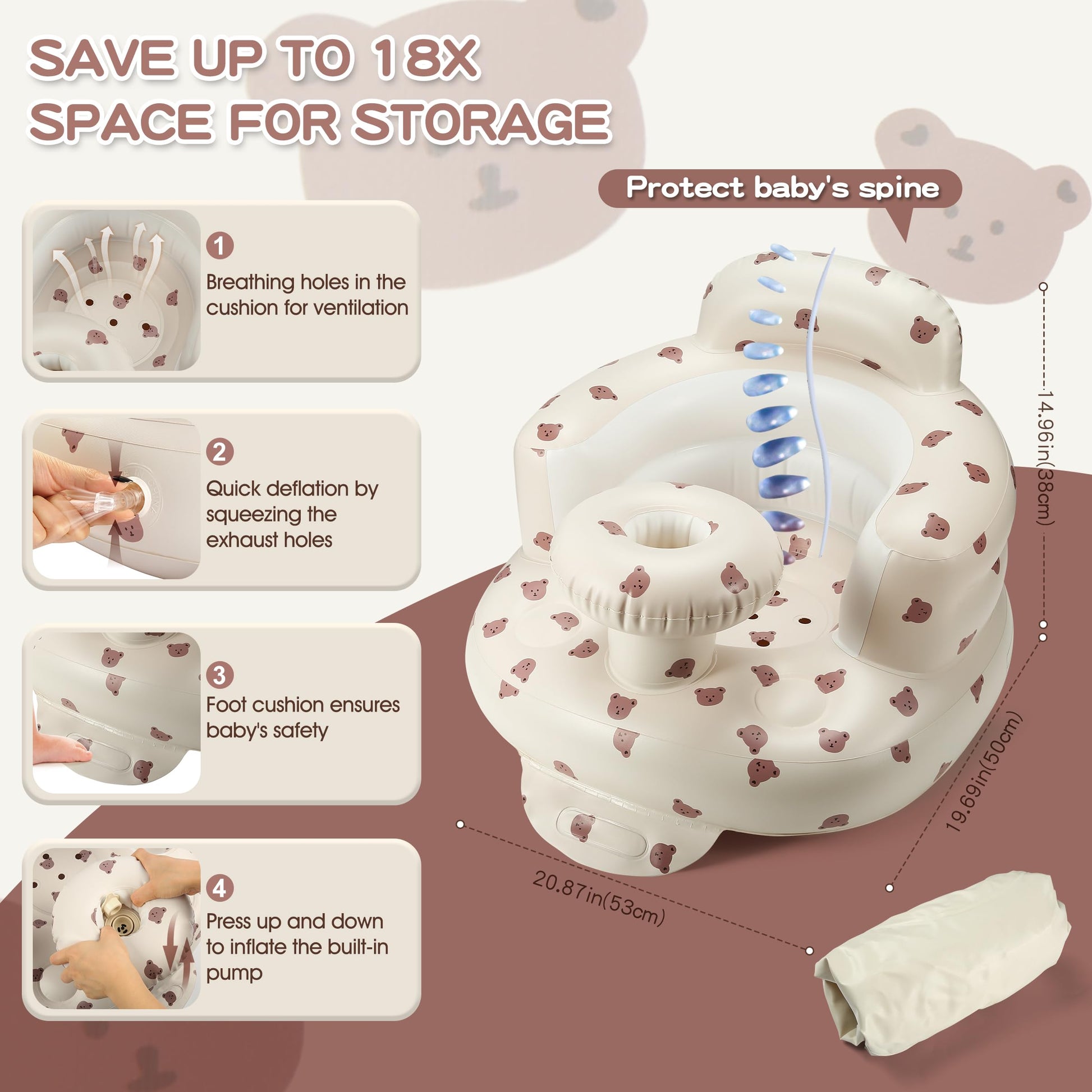 Ekepe inflatable baby chair folded for travel storage