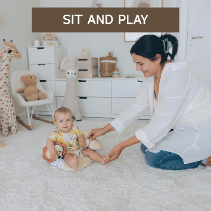 Close up of BPA-free sensory toys included with Aila+Aiden mat