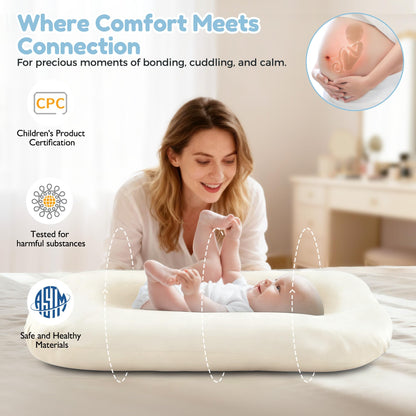Side profile of portable Idudbid infant lounger for newborns