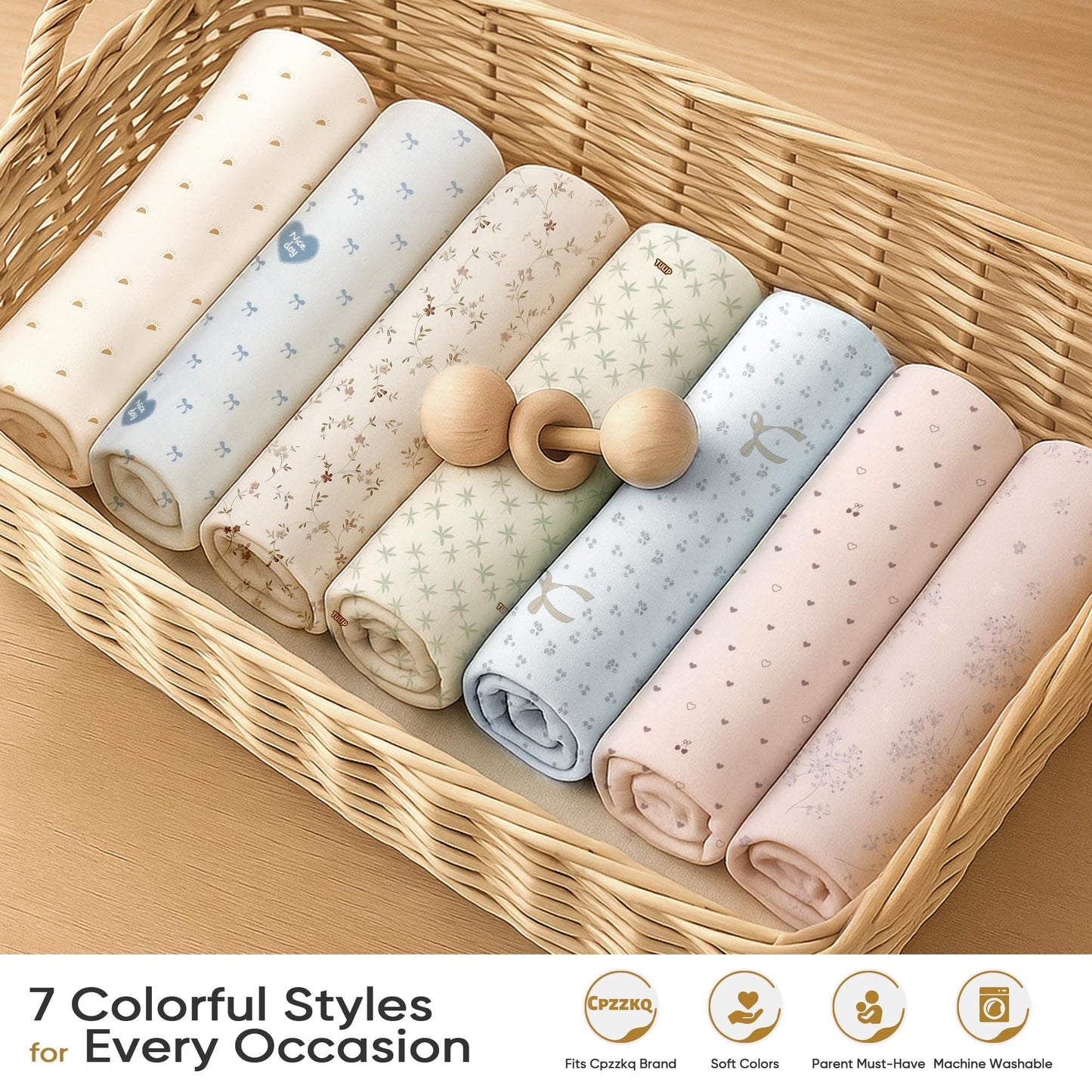 Machine washable baby nest cover brown and printed pattern