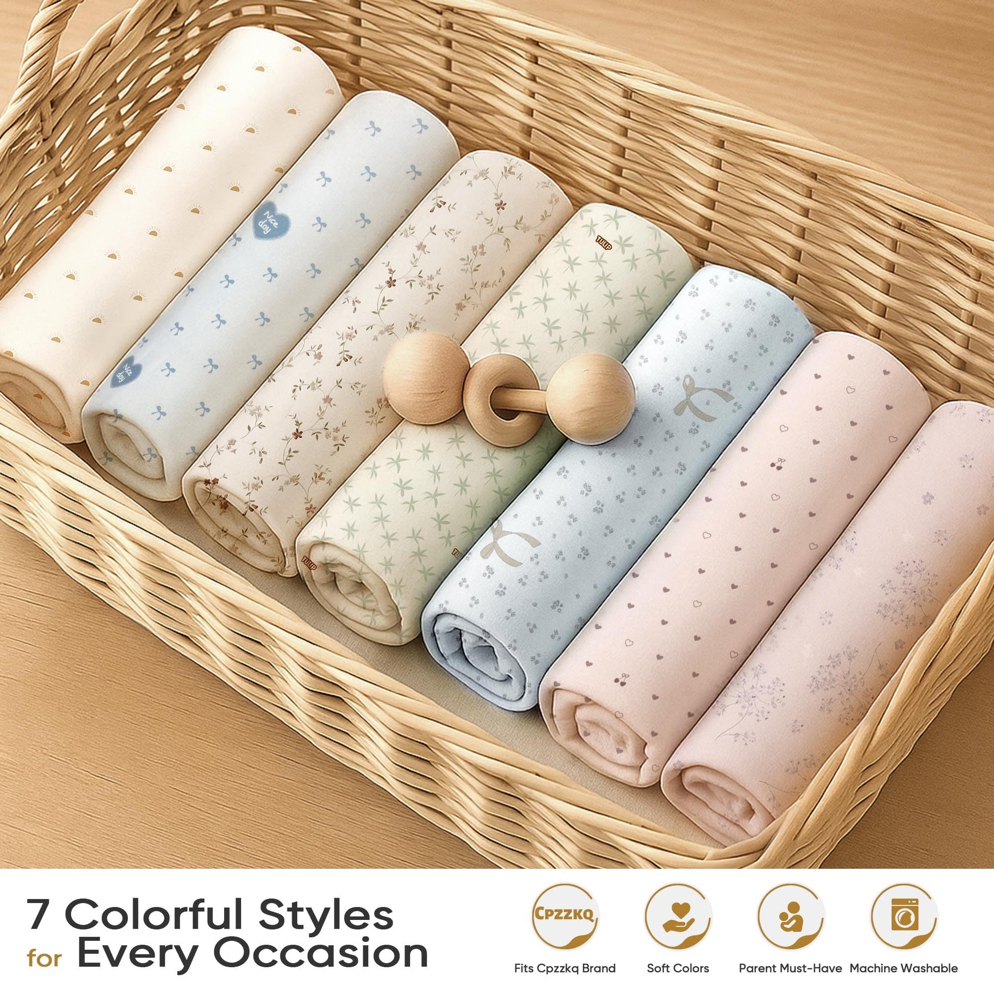 Machine washable baby nest cover brown and printed pattern