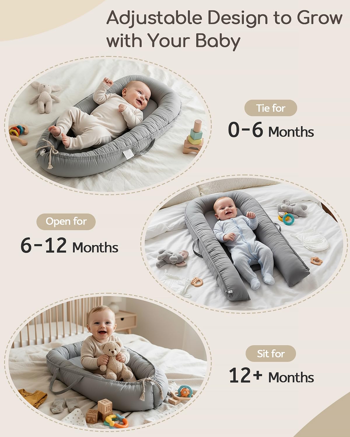 Baobrava baby nest lounger showing breathable pure cotton fabric close up