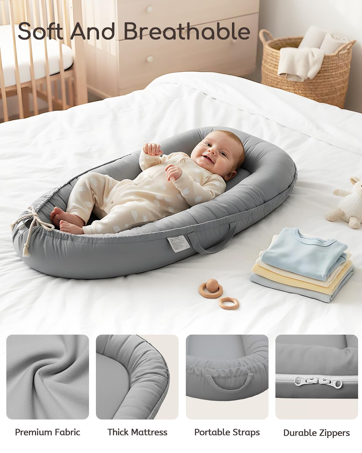 Top view of infant lounger with 360 degree bumper