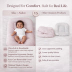 Aila + Aiden pink baby lounger highlighting double zippered washable cover detail