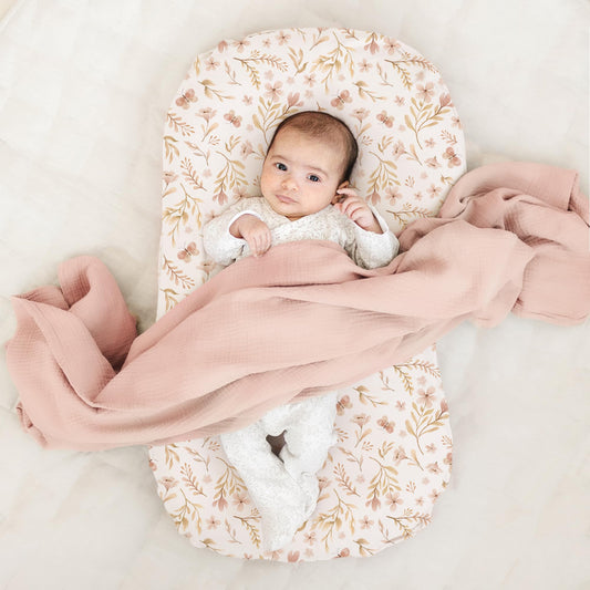 Konssy baby lounger slipcover Pink Spring floral pattern