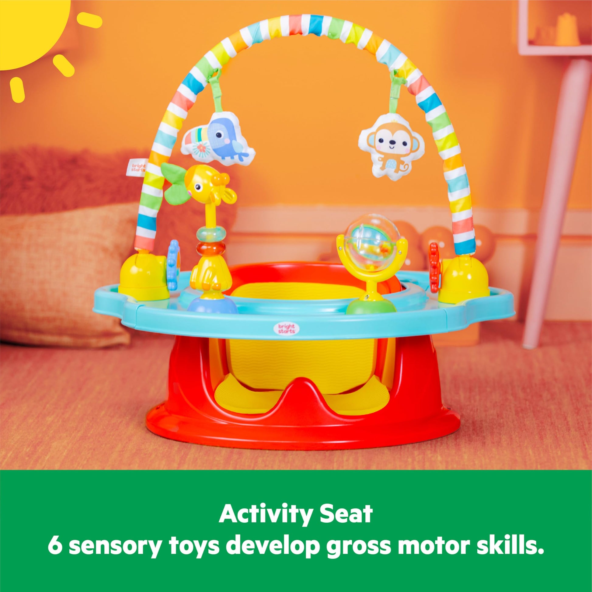Close up of Bright Starts Playful Paradise rotating snack tray