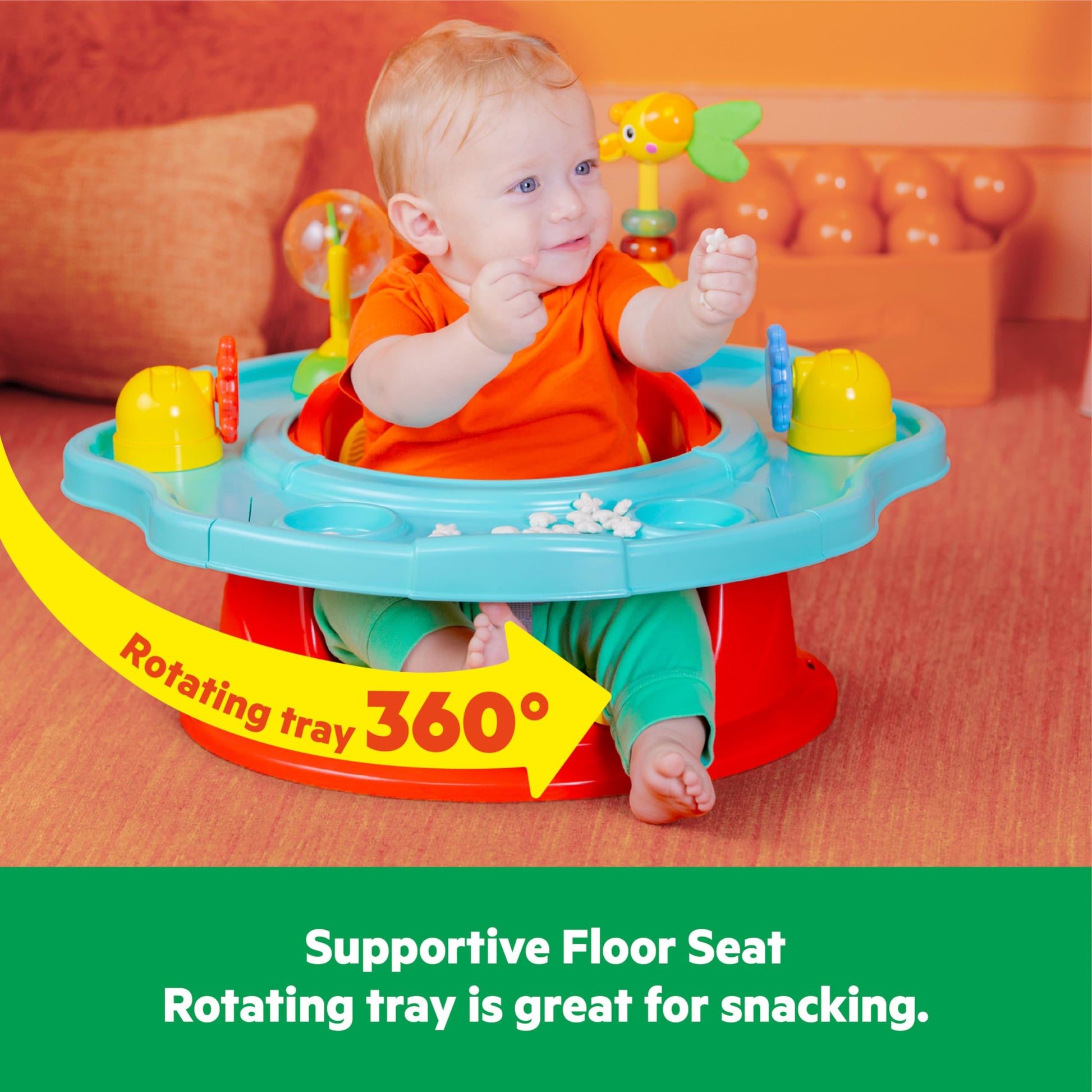 Top down view of Bright Starts 3-in-1 baby seat with interactive toys
