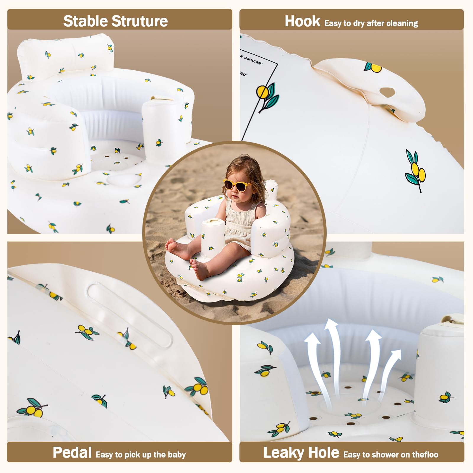 Side profile of AirSwim portable baby support chair