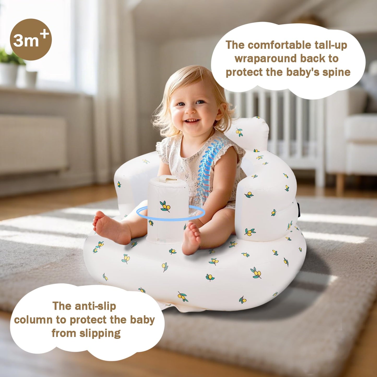 High backrest design of AirSwim baby floor seater
