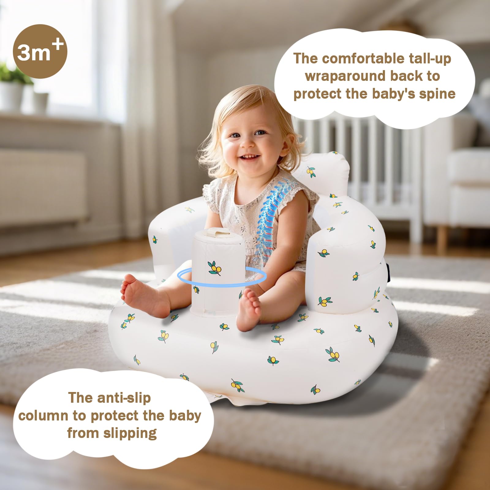 High backrest design of AirSwim baby floor seater
