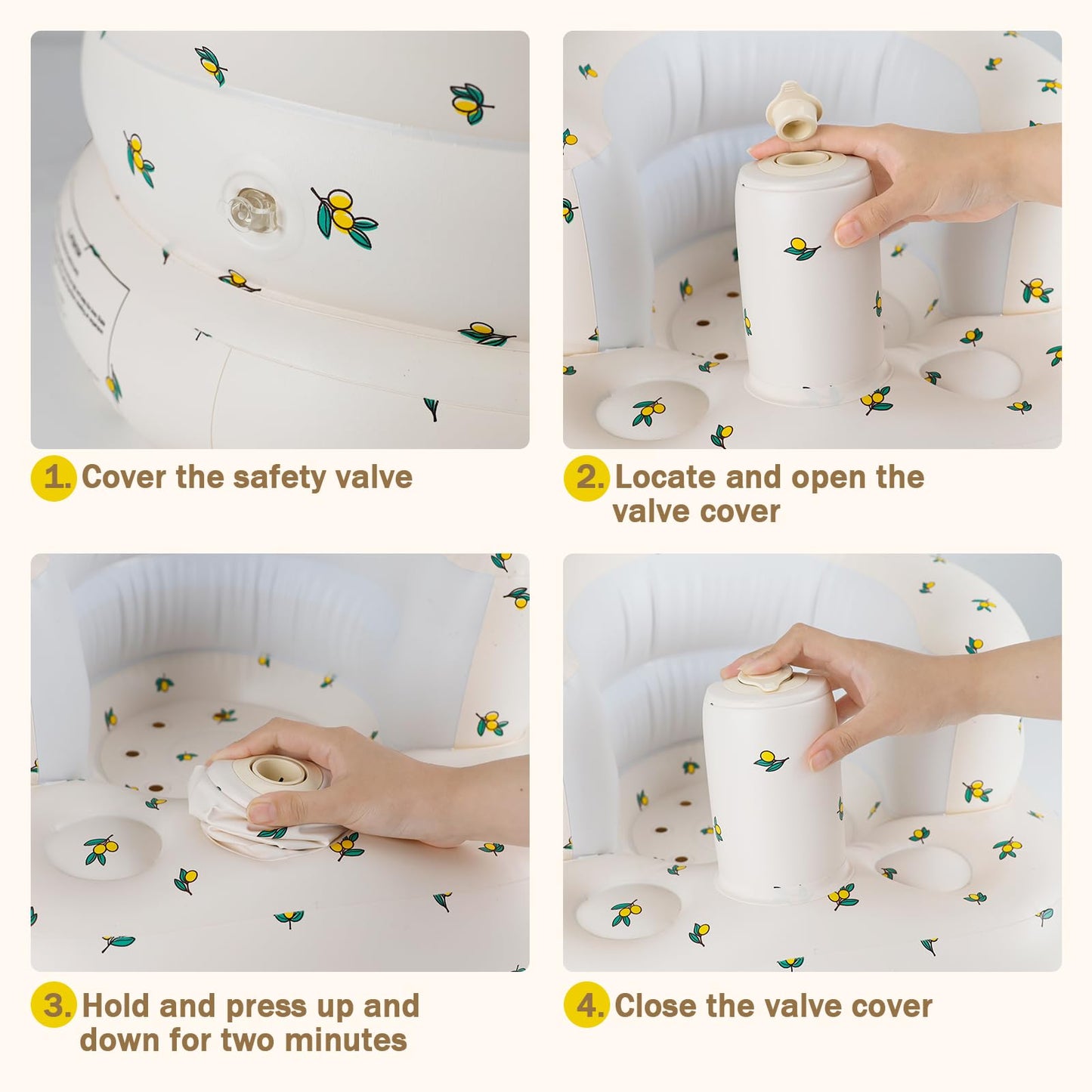 Inflatable baby seat folded for travel storage