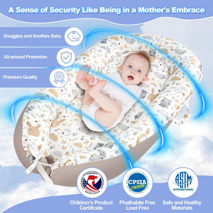 Side angle of breathable cotton baby nest for floor time