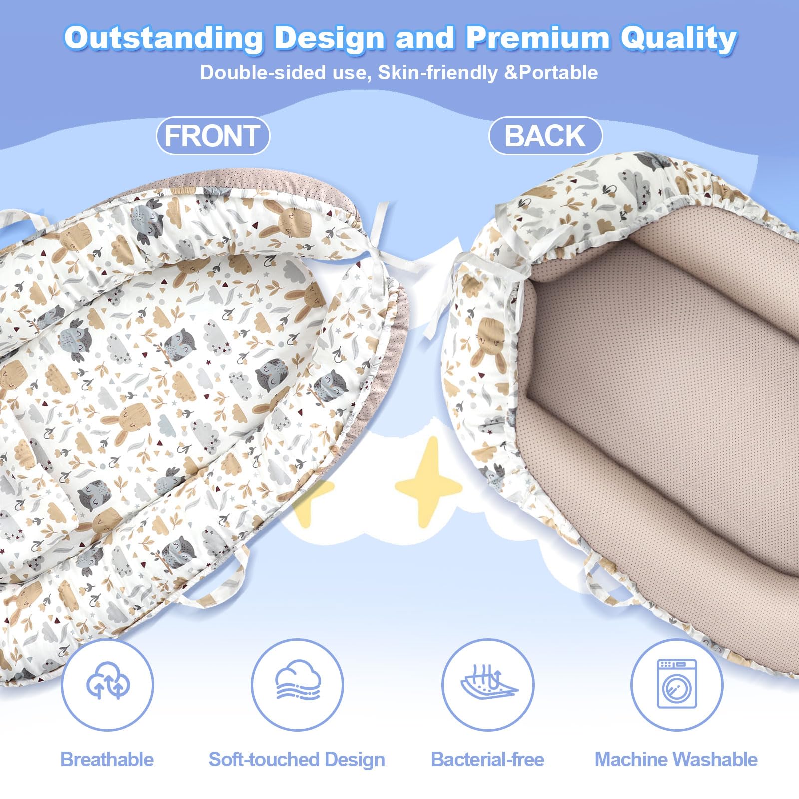 Top view of infant nest showing soft fabric texture