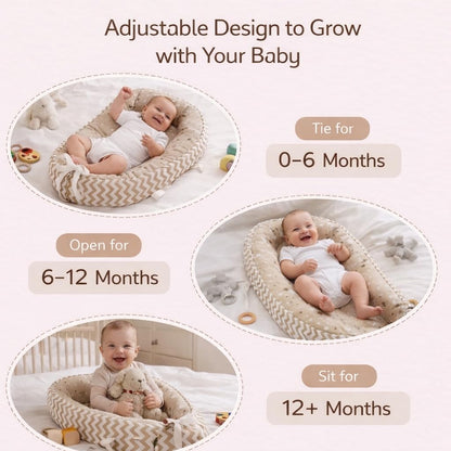Close up of breathable organic cotton fabric on baby lounger