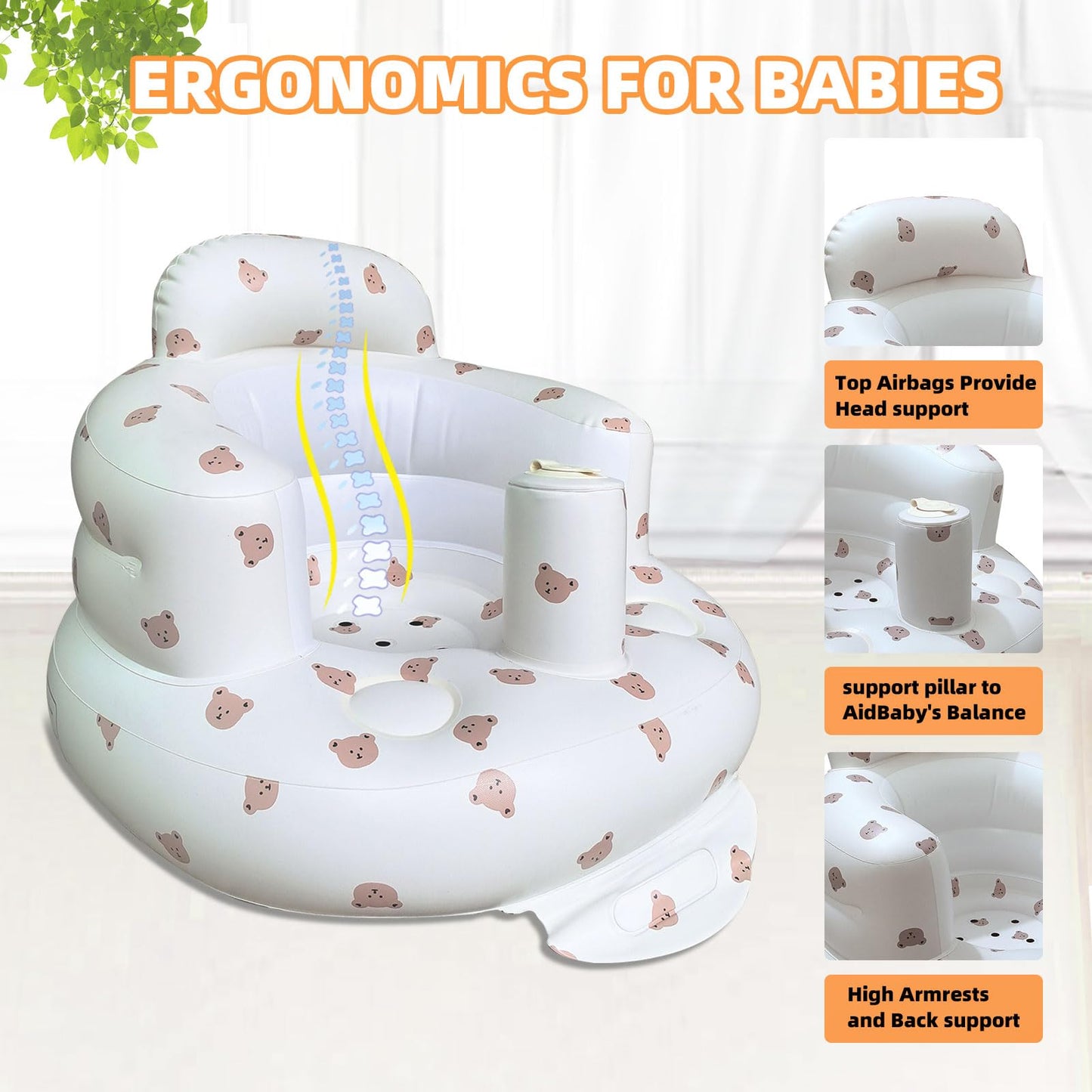 Side profile of bear design inflatable infant chair
