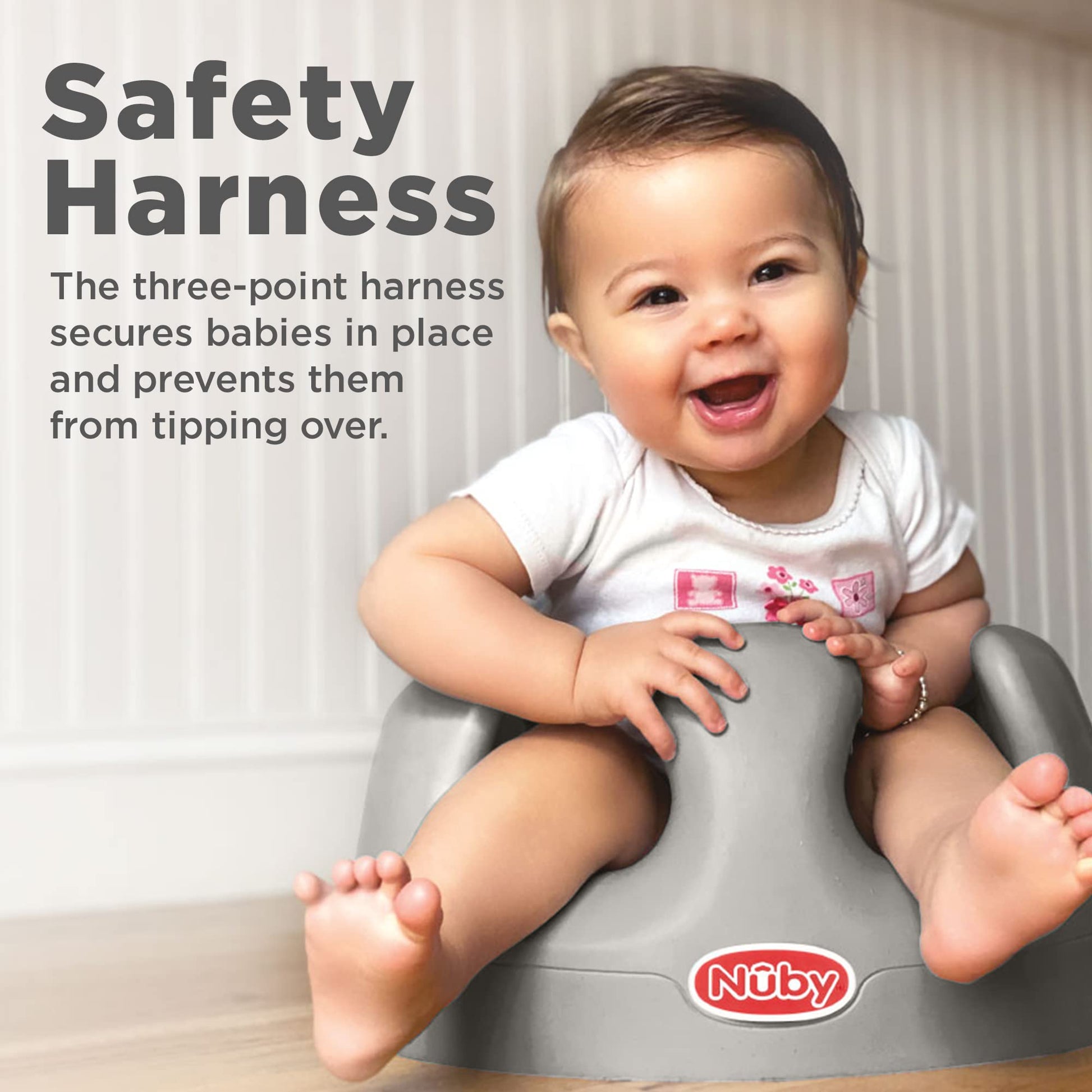 Nuby baby floor seat showing high back ergonomic design