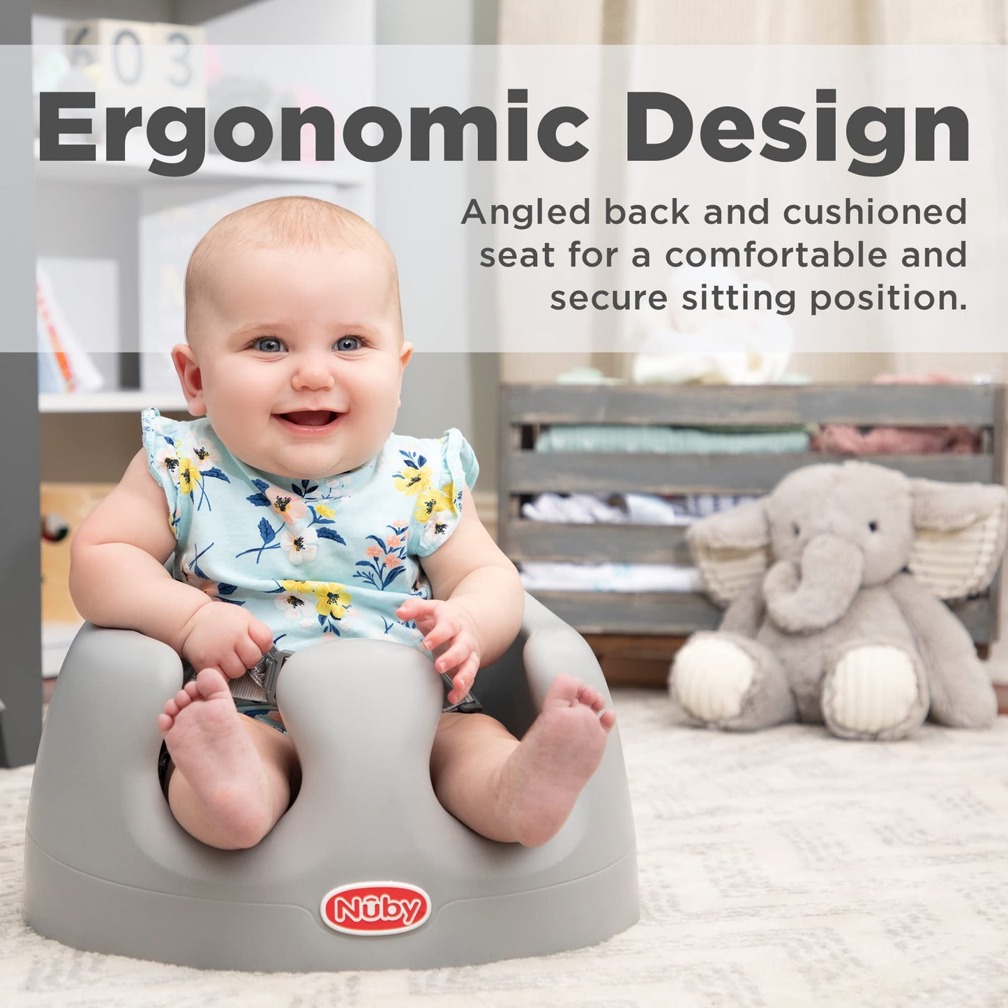 Nuby floor chair with 3-point safety harness detail