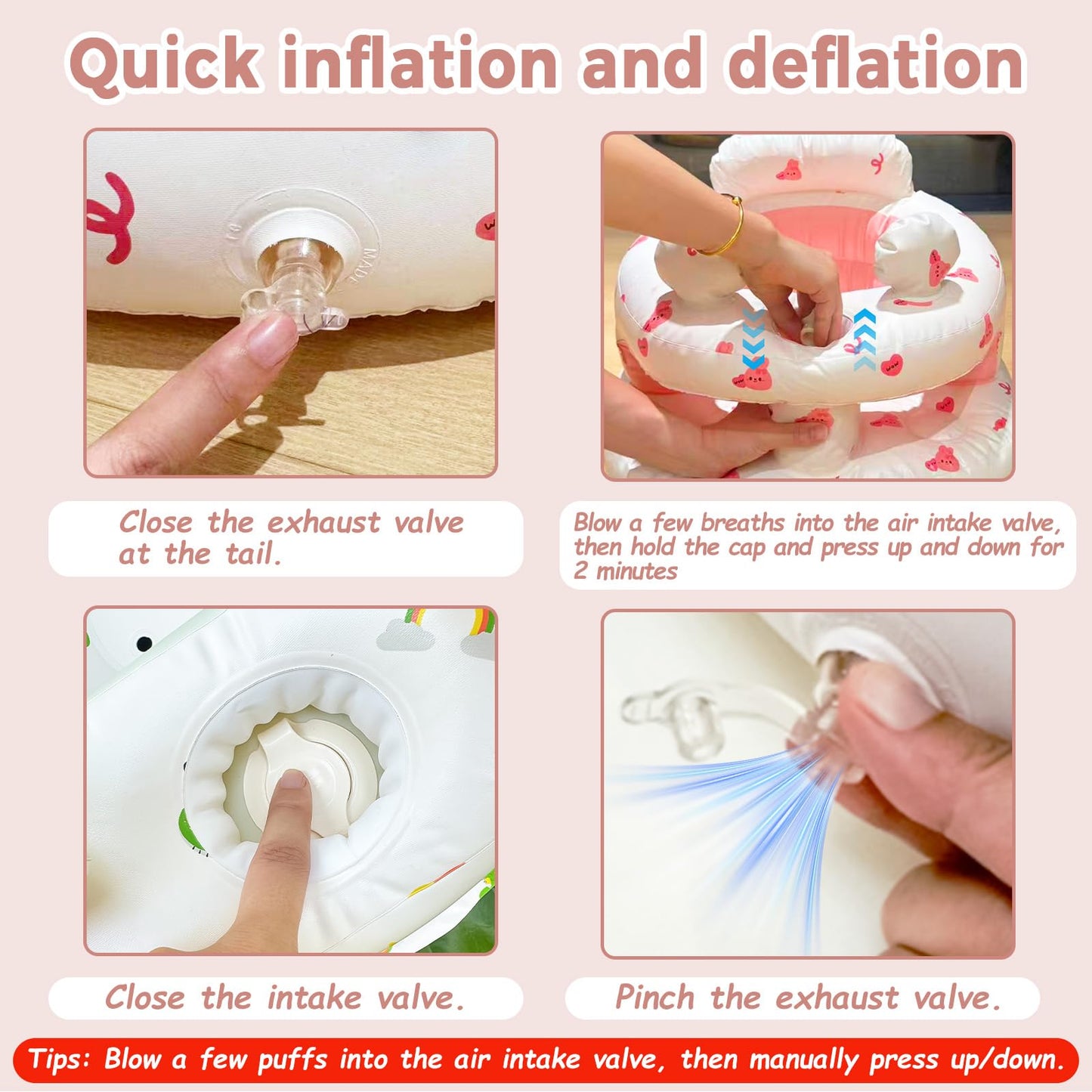 Anti-fall structure of the inflatable baby chair from top angle