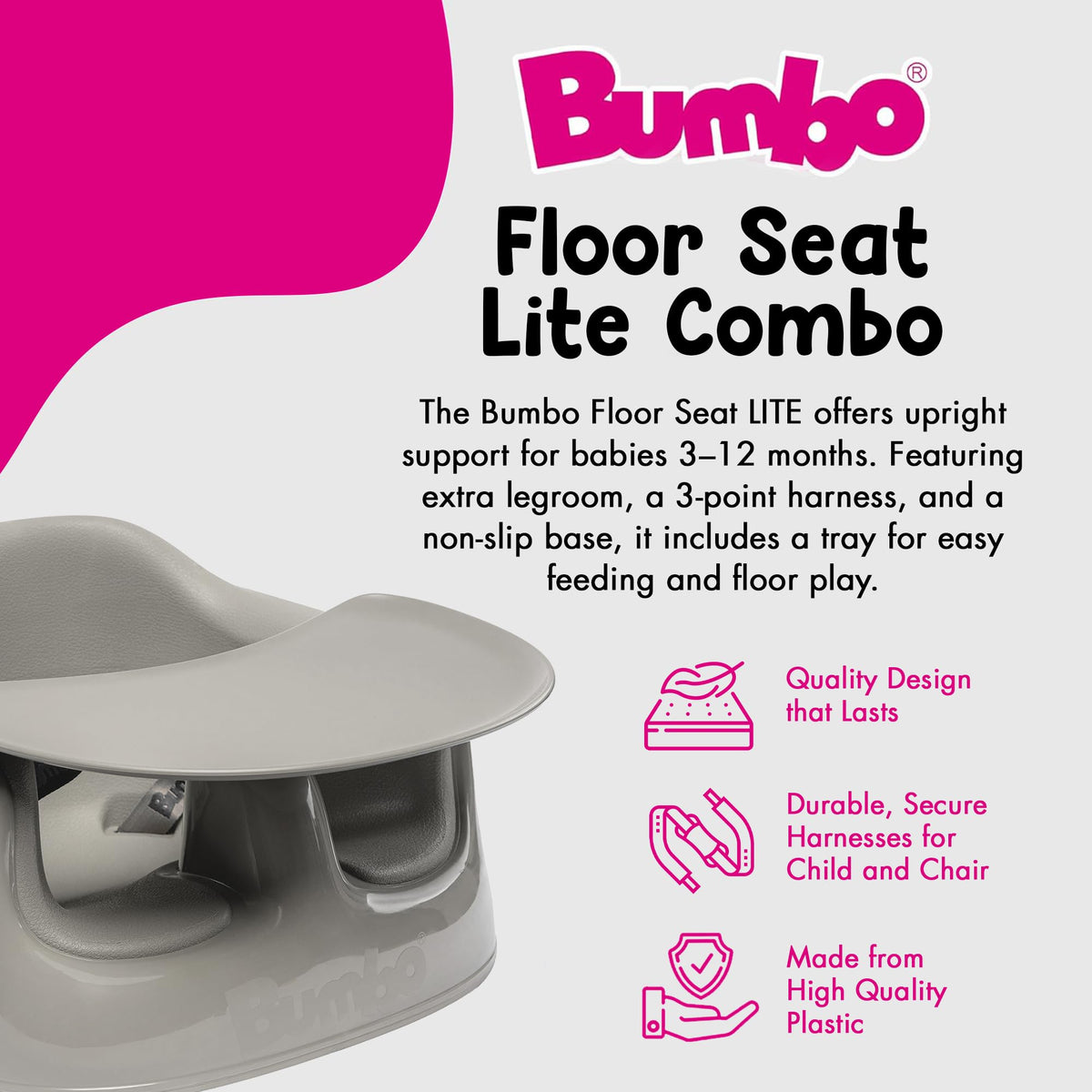 Bumbo floor seat taupe angled side perspective