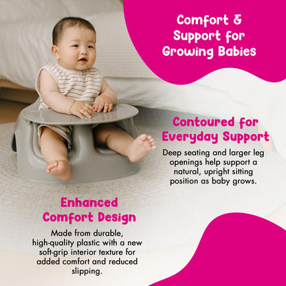 Bumbo baby chair demonstrating ergonomic upright seating position