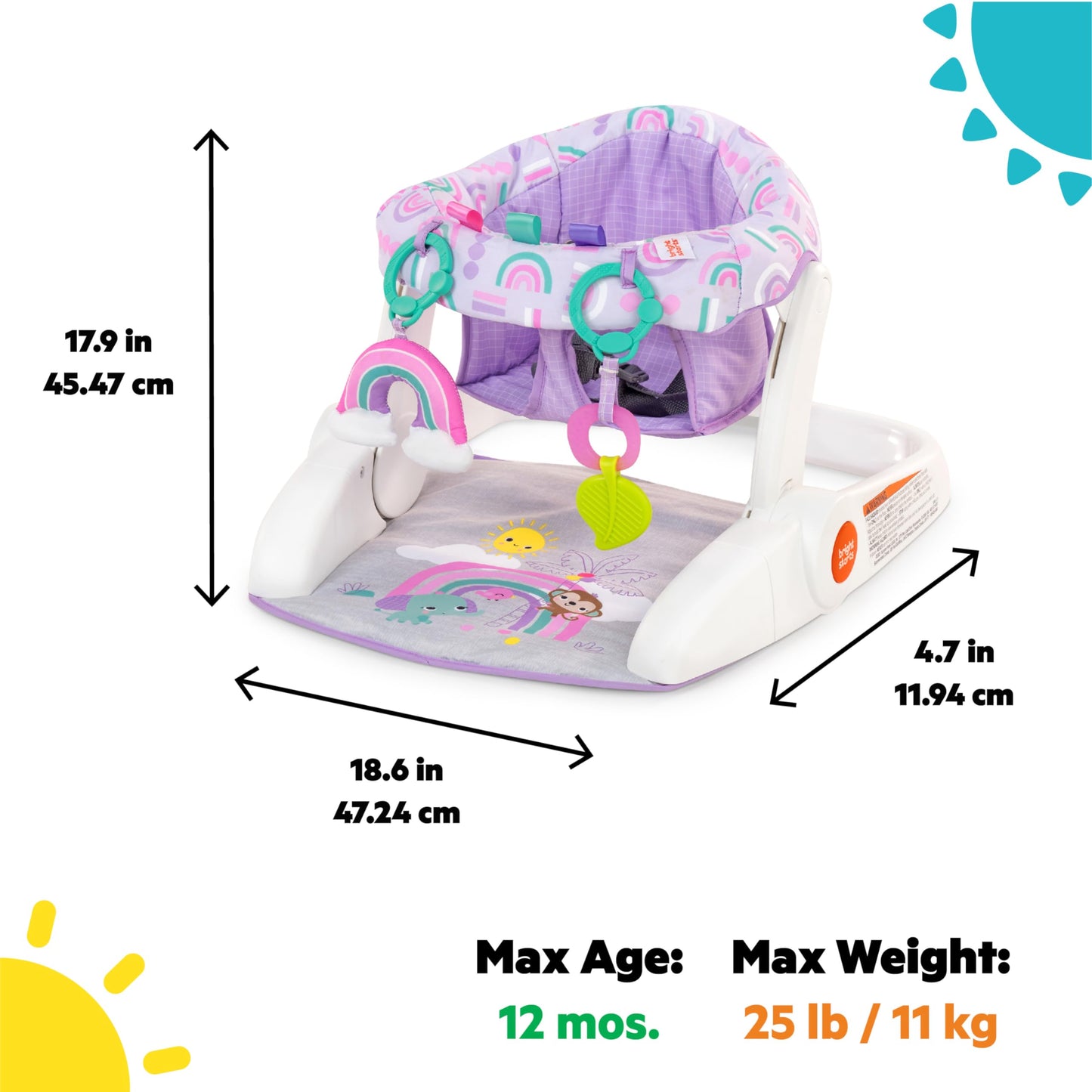 Infant sitting in Purple Paradise Bright Starts floor seat