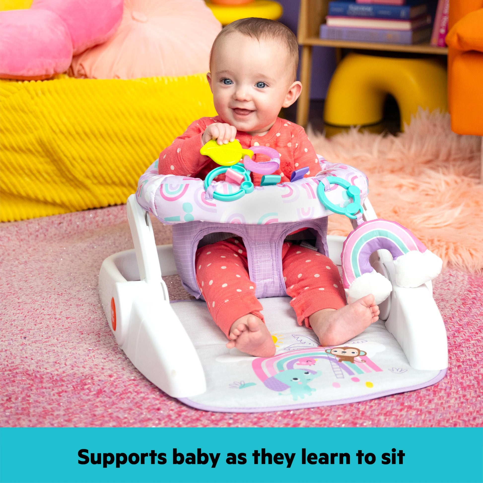 Bright Starts Learn-to-Sit seat in folded position for storage