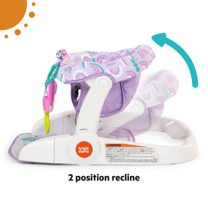 Close up of developmental toys on Bright Starts baby seat