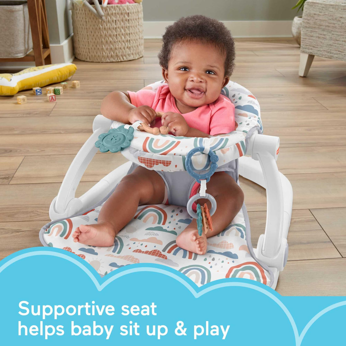 Fisher-Price rainbow showers baby chair with developmental toys