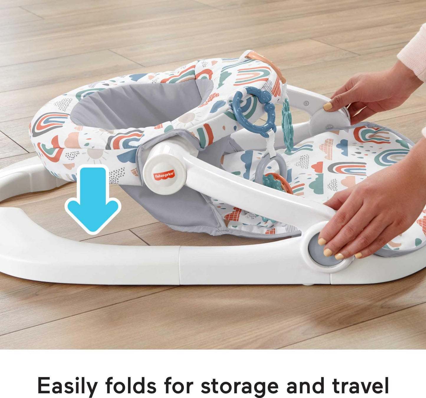 Compact folded view of Fisher-Price portable baby floor seat