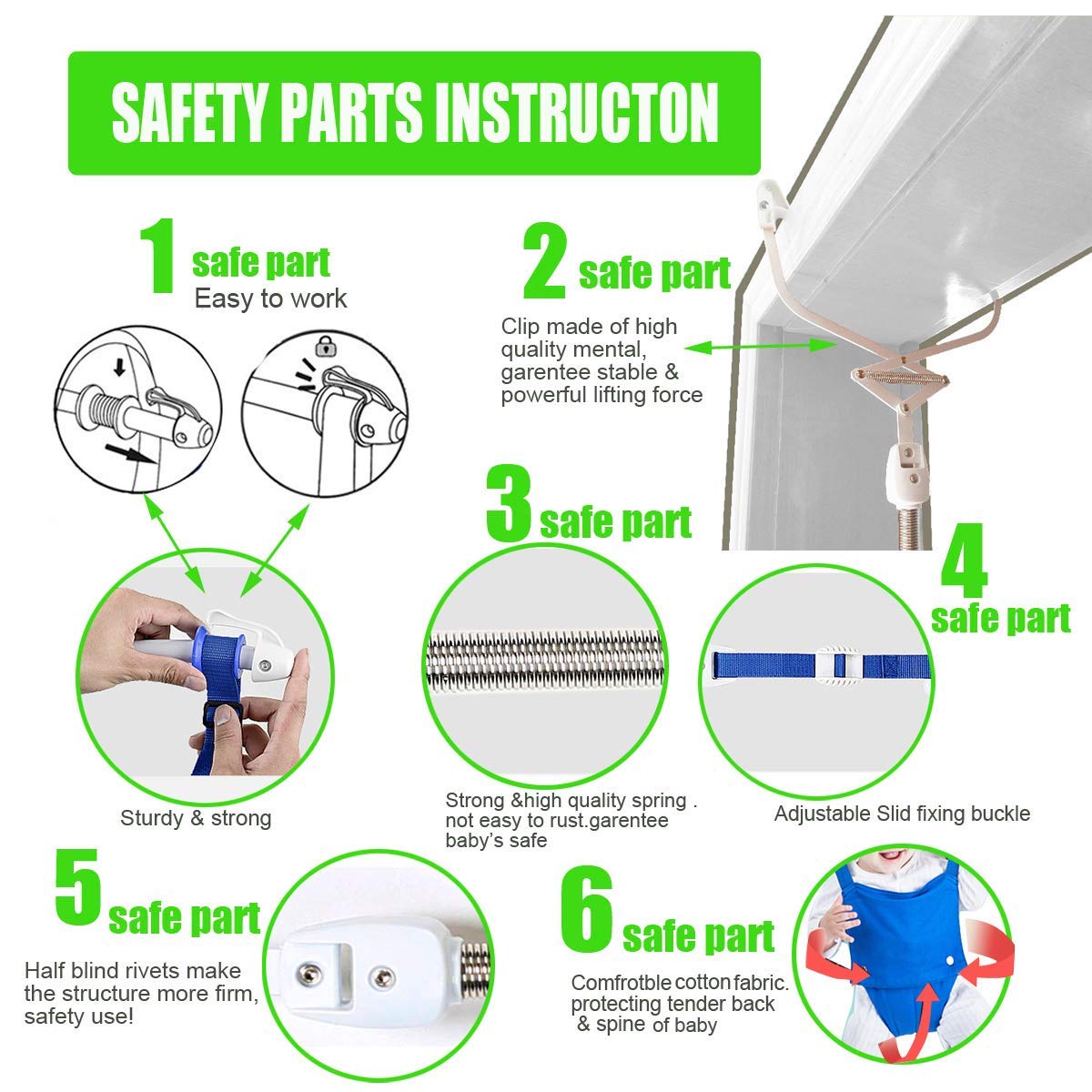 Baby safety harness and seat for door jumper